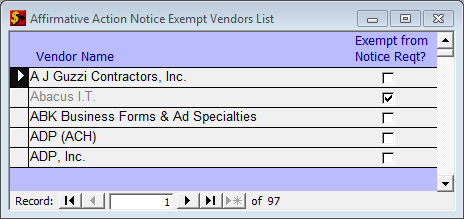 Form: Affirmative Action Notice Exempt Vendors List
